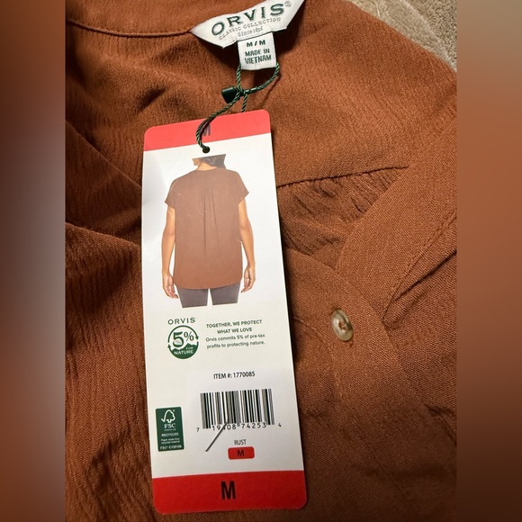 Orvis Women's Short Sleeve Button Front Blouse Shirt Rust Color NWT M - Picture 4 of 4